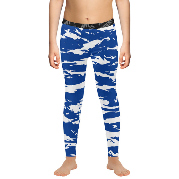 Athletic sports unisex compression tights for girls and boys flag football, tackle football, basketball, track, running, training, gym workout etc printed in predator royal blue and white  Indianapolis Colts