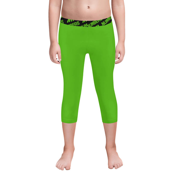 Athletic sports unisex compression tights for girls and boys flag football, tackle football, basketball, track, running, training, gym workout etc printed in fluorescent green