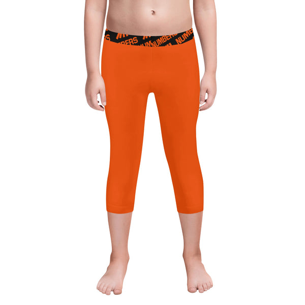 Athletic sports unisex compression tights for girls and boys flag football, tackle football, basketball, track, running, training, gym workout etc printed in the color orange