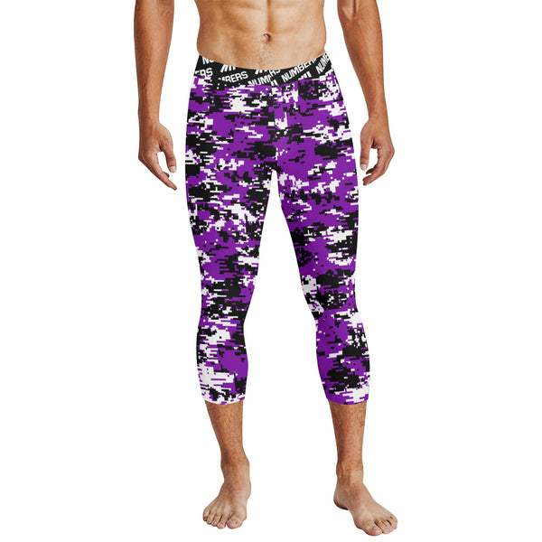 Athletic sports compression tights for youth and adult football, basketball, running, etc printed with purple, black, white Colorado Rockies colors