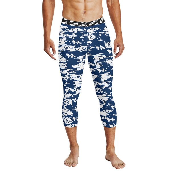 Athletic sports compression tights for youth and adult football, basketball, running, etc printed with navy blue and white BYU Cougars colors