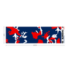 Athletic sports sweatband headband for youth and adult football, basketball, baseball, and softball printed with camo navy blue, red, and white colors. 