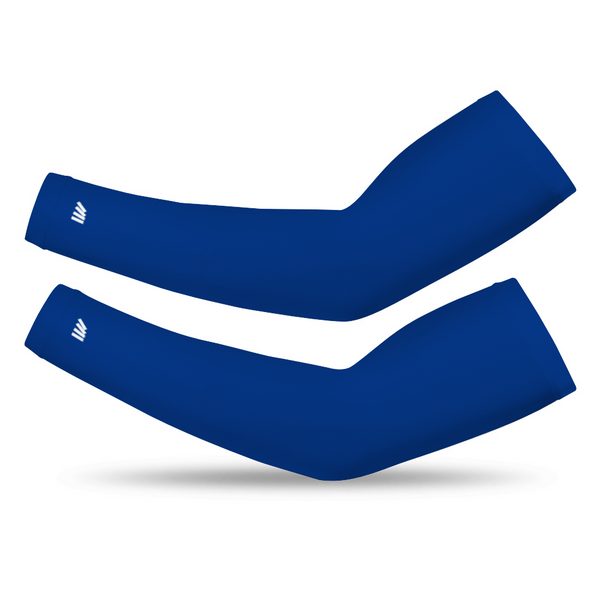 Athletic sports compression arm sleeve for youth and adult football, basketball, baseball, and softball printed in royal blue color