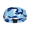 Athletic sports sweatband wide headband for youth and adult football, basketball, baseball, softball, gym workout, printed with navy blue, baby blue, and white colors.