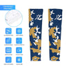 Athletic sports compression arm sleeve for youth and adult football, basketball, baseball, and softball printed with camo navy blue, gold, and white colors. 
