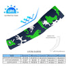 Athletic sports compression arm sleeve for youth and adult football, basketball, baseball, and softball printed with camo navy blue, green, and white colors.