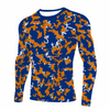 Athletic sports performance shirt for youth and adult football, basketball, baseball, softball, practice, training, etc. printed with camouflage orange, blue, white colors New York Mets