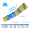 Athletic sports compression arm sleeve for youth and adult football, basketball, baseball, and softball printed with predator light blue, powder blue, and yellow colors.