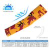 Athletic sports compression arm sleeve for youth and adult football, basketball, baseball, and softball printed with camo maroon, yellow, and black colors. 