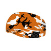 Athletic sports sweatband wide headband for youth and adult football, basketball, baseball, softball, gym workout, printed with burnt orange, white, and black colors. 
