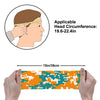 Athletic sports sweatband wide headband for youth and adult football, basketball, baseball, softball, gym workout, printed with aqua, orange, and white colors. 
