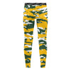 Athletic sports unisex compression tights for girls and boys flag football, tackle football, basketball, track, running, training, gym workout etc printed in predator green, yellow, and white Green Bay Packers