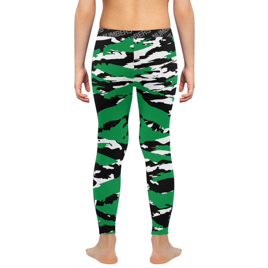 Athletic sports unisex compression tights for girls and boys flag football, tackle football, basketball, track, running, training, gym workout etc printed in predator green, black, and white Boston Celtics