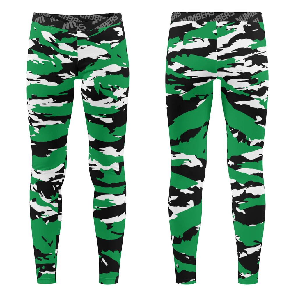 Athletic sports unisex compression tights for girls and boys flag football, tackle football, basketball, track, running, training, gym workout etc printed in predator green, black, and white Boston CelticsAthletic sports unisex compression tights for girls and boys flag football, tackle football, basketball, track, running, training, gym workout etc printed in predator green, black, and white Boston Celtics
