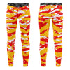 Athletic sports unisex compression tights for girls and boys flag football, tackle football, basketball, track, running, training, gym workout etc printed in predator red, yellow, and white Kansas City Chiefs 