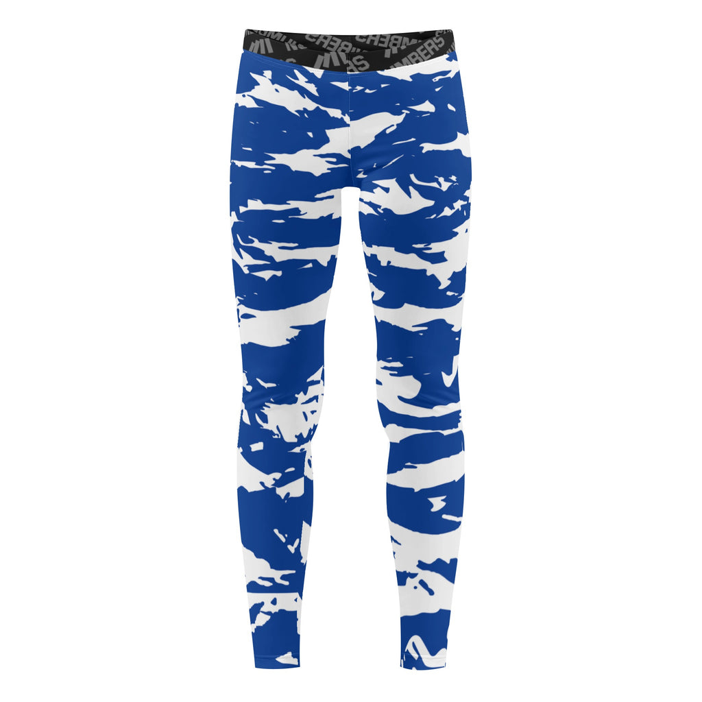 Athletic sports unisex compression tights for girls and boys flag football, tackle football, basketball, track, running, training, gym workout etc printed in predator royal blue and white  Indianapolis Colts