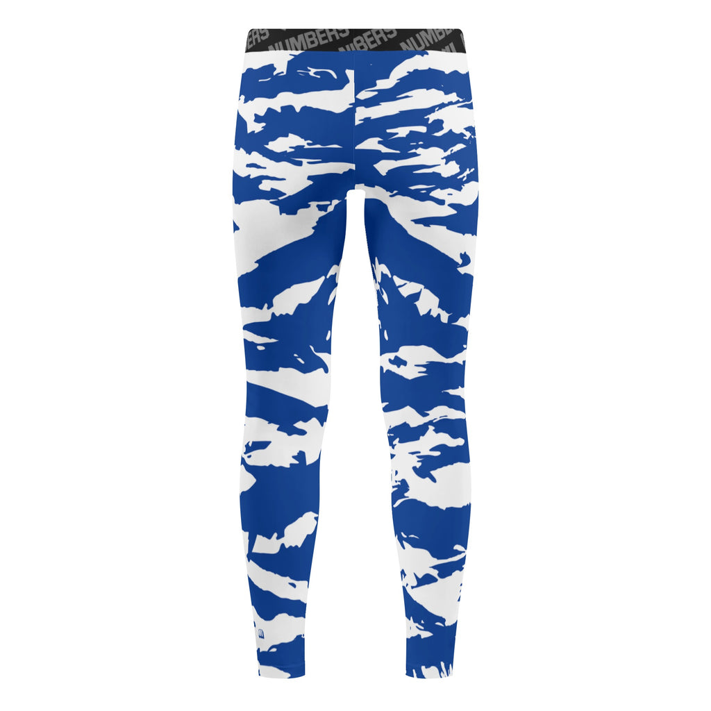 Athletic sports unisex compression tights for girls and boys flag football, tackle football, basketball, track, running, training, gym workout etc printed in predator royal blue and white  Indianapolis Colts