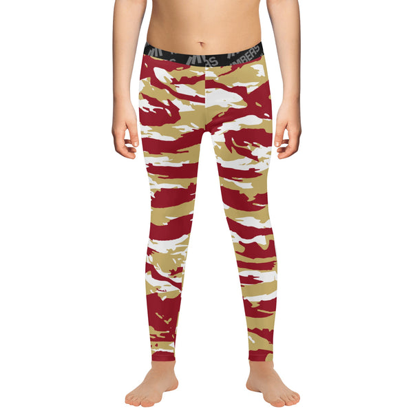 Athletic sports compression tights for youth and adult football, basketball, running, track, etc printed with predator maroon, gold, and white Florida State Seminoles