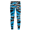 Athletic sports compression tights for youth and adult football, basketball, running, track, etc printed with predator blue, gray, and black Carolina Panthers