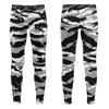 Athletic sports compression tights for youth and adult football, basketball, running, track, etc printed with predator black, gray, and white Las Vegas Raiders