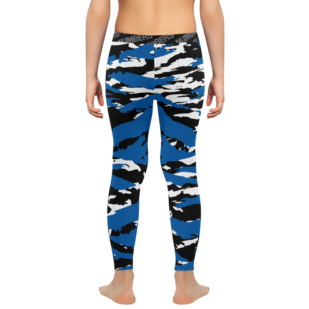 Athletic sports compression tights for youth and adult football, basketball, running, track, etc printed with predator blue, black, and white colors Orlando Magic 
