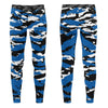 Athletic sports compression tights for youth and adult football, basketball, running, track, etc printed with predator blue, black, and white colors Orlando Magic 