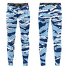 Athletic sports compression tights for youth and adult football, basketball, running, track, etc printed with predator navy blue, baby blue, and white North Carolina Tar Heels