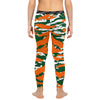 Athletic sports compression tights for youth and adult football, basketball, running, track, etc printed with predator orange, green, and white Miami Hurricanes