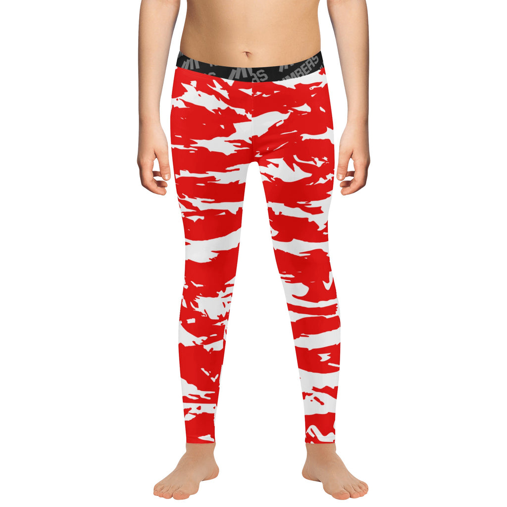 Athletic sports compression tights for youth and adult football, basketball, running, track, etc printed with predator  red and white Houston Cougars