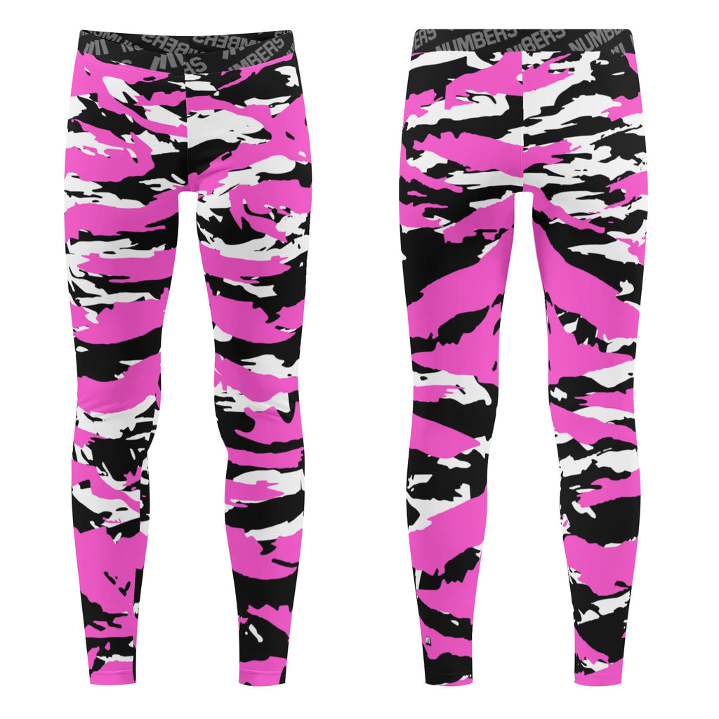 Athletic sports compression tights for youth and adult football, basketball, running, track, etc printed with predator pink, black, and whiteAthletic sports compression tights for youth and adult football, basketball, running, track, etc printed with predator pink, black, and white