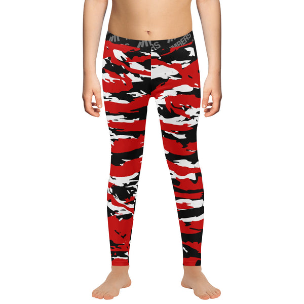 Athletic sports unisex compression tights for girls and boys flag football, tackle football, basketball, track, running, training, gym workout etc printed in predator black, red, and white Georgia Bulldogs