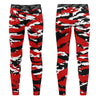 Athletic sports unisex compression tights for girls and boys flag football, tackle football, basketball, track, running, training, gym workout etc printed in predator black, red, and white Georgia Bulldogs