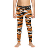 Athletic sports unisex compression tights for girls and boys flag football, tackle football, basketball, track, running, training, gym workout etc printed in predator burnt orange, black, and white Texas Longhorns