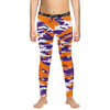 Athletic sports compression tights for youth and adult football, basketball, running, track, etc printed with predator orange, purple, and white Phoenix Suns Clemson Tigers