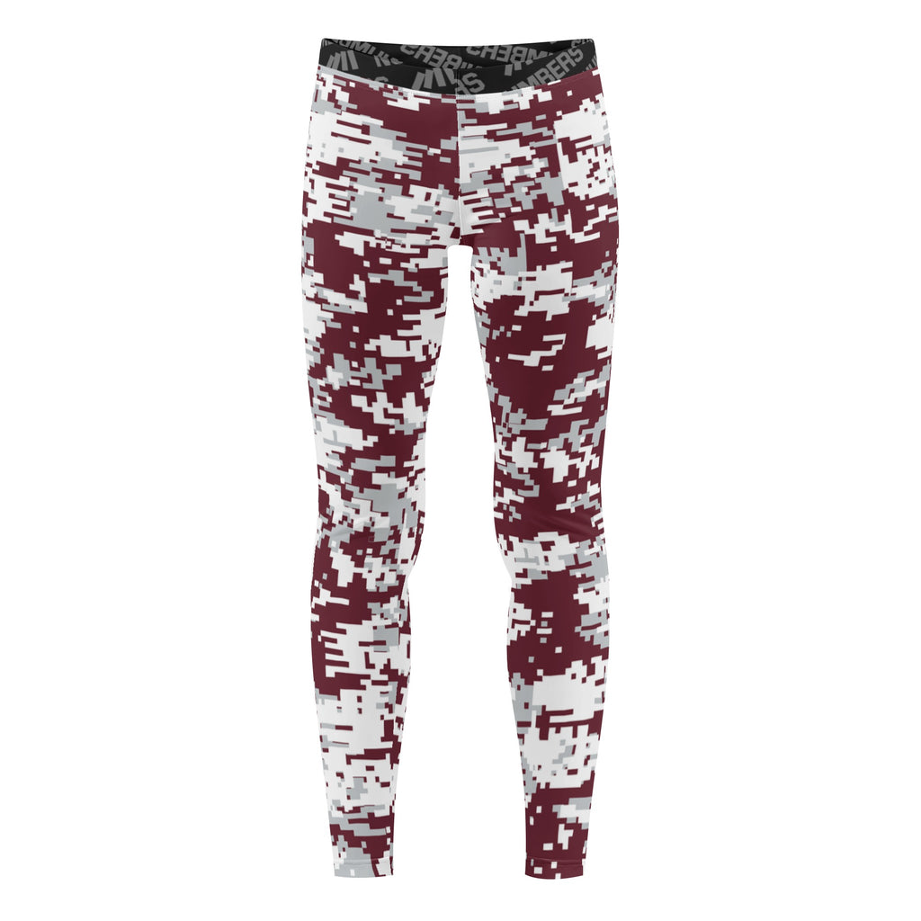 Athletic sports compression tights for youth and adult football, basketball, running, track, etc printed with predator maroon, gray, and white Mississippi State Bulldogs