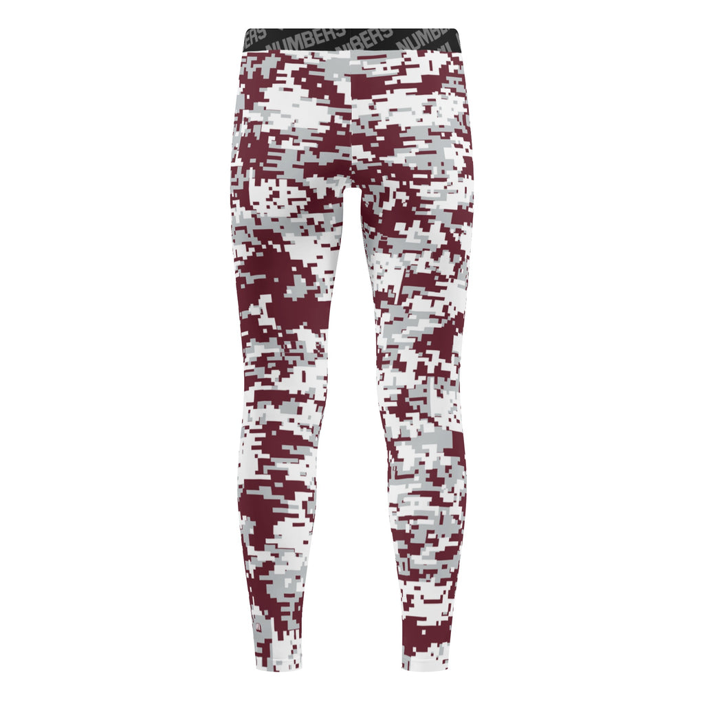 Athletic sports compression tights for youth and adult football, basketball, running, track, etc printed with predator maroon, gray, and white Mississippi State Bulldogs