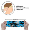 Athletic sports sweatband wide headband for youth and adult football, basketball, baseball, softball, gym workout, printed with blue, gray, and black colors.