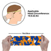 Athletic sports sweatband wide headband for youth and adult football, basketball, baseball, softball, gym workout, printed with royal blue, orange, and white colors. 
