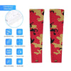 Athletic sports compression arm sleeve for youth and adult football, basketball, baseball, and softball printed with camo red, gold, and black.