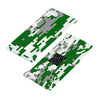 Athletic sports sweatband wide headband for youth and adult football, basketball, baseball, softball, gym workout, printed with green, grey, and white colors.