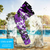 Athletic sports compression arm sleeve for youth and adult football, basketball, baseball, and softball printed with digicamo purple, white, and black colors. 