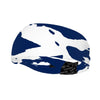 Athletic sports sweatband wide headband for youth and adult football, basketball, baseball, softball, gym workout, printed with navy blue and white colors. 
