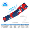 Athletic sports compression arm sleeve for youth and adult football, basketball, baseball, and softball printed with camo navy blue, red, and white colors. 