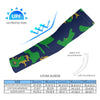 Athletic sports compression arm sleeve for youth and adult football, basketball, baseball, and softball printed with camo navy blue, gold, and green colors. 
