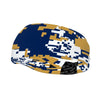 Athletic sports sweatband wide headband for youth and adult football, basketball, baseball, softball, gym workout, printed with navy blue, gold, and white colors. 