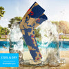 Athletic sports compression arm sleeve for youth and adult football, basketball, baseball, and softball printed with camo navy blue, gold, and red colors.