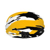 Athletic sports sweatband wide headband for youth and adult football, basketball, baseball, softball, gym workout, printed with black, yellow, and white colors. 