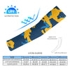 Athletic sports compression arm sleeve for youth and adult football, basketball, baseball, and softball printed with camo blue, light blue, and yellow colors.