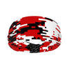 Athletic sports sweatband wide headband for youth and adult football, basketball, baseball, softball, gym workout, printed with red, white, and black colors. 
