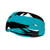 Athletic sports sweatband wide headband for youth and adult football, basketball, baseball, softball, gym workout, printed with turquoise, black, and white colors. 